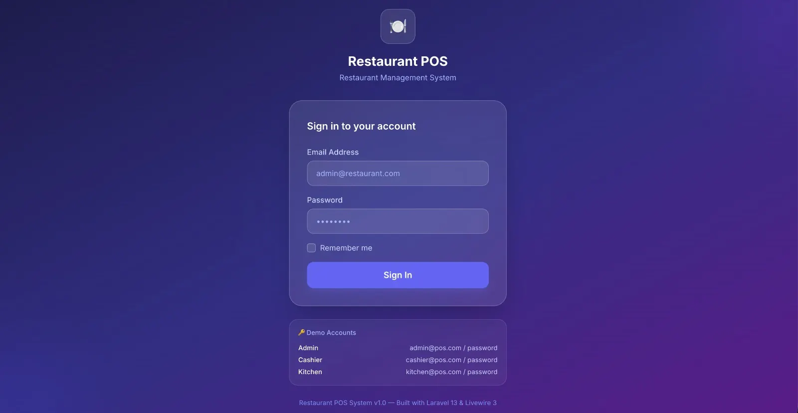 Screenshot Restaurant POS System